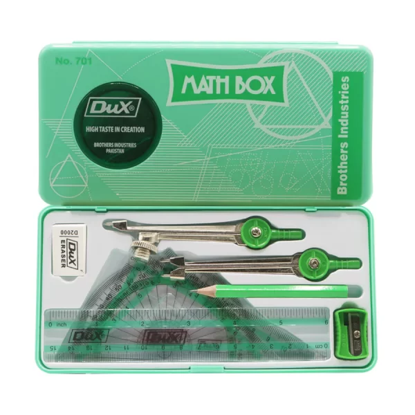 Dux Mathematical Geometry Box 701 Green containing essential geometry tools