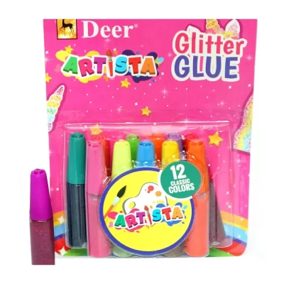 Deer Artista Glitter Glue 12 classic colors in a blister pack