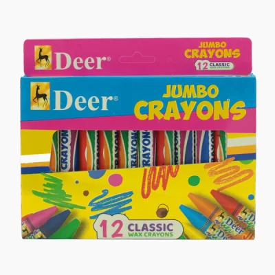 Deer Jumbo Crayons 12 classic wax crayons in a cardboard pack