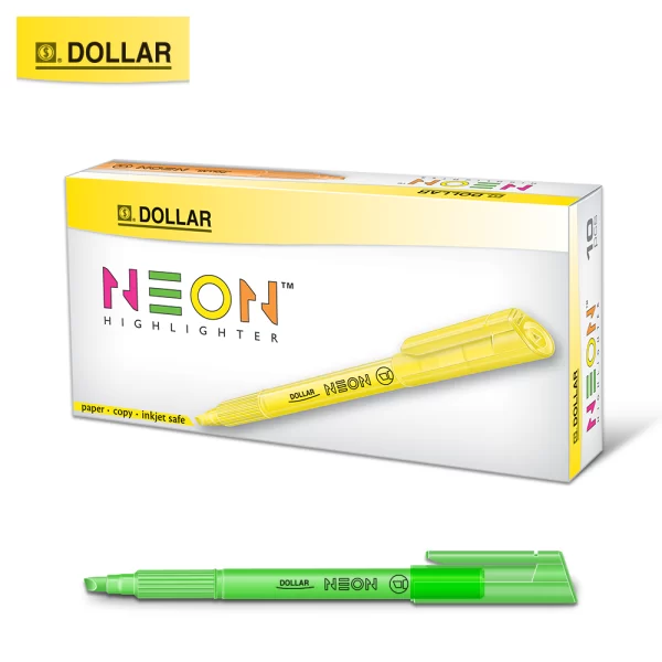 Dollar Neon Highlighter Green Chisel Tip 10's Pack
