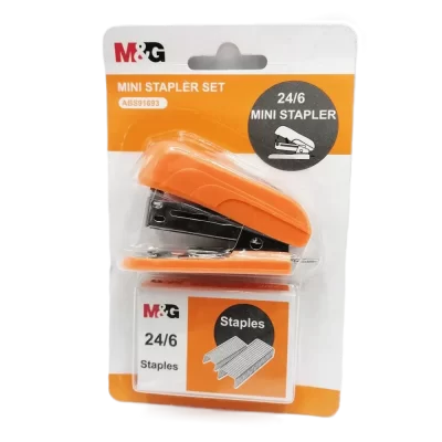 M&G Mini Stapler Set Orange 24/6 in a blister pack