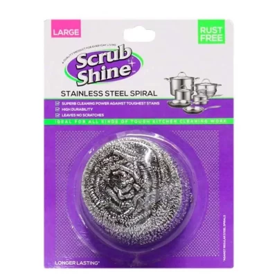 Scrub Shine Stainless Steel Spiral Large in a blister pack