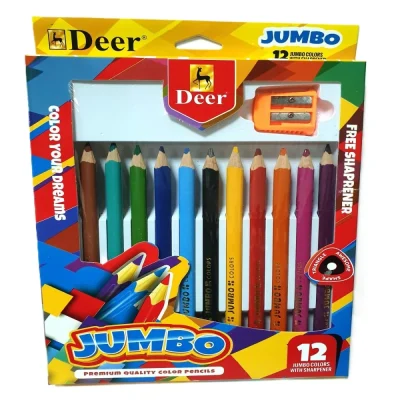 Deer Jumbo Color Pencils 12 colors with Sharpener