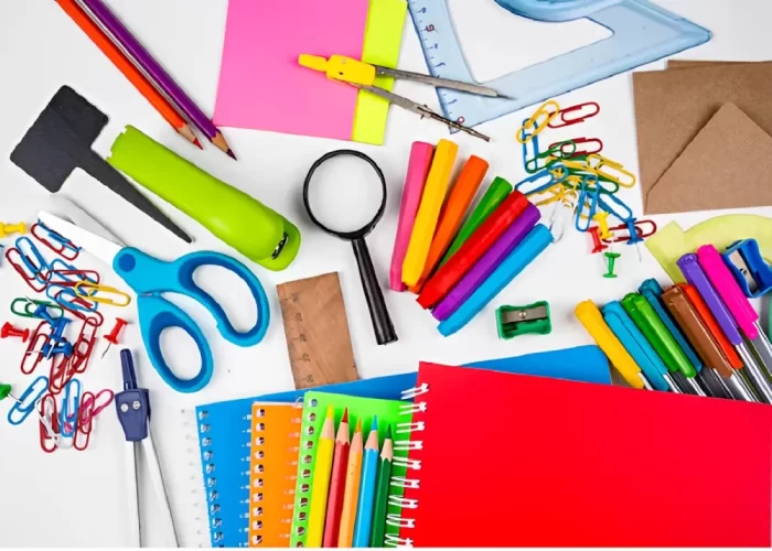 Different Stationery Items on a white background